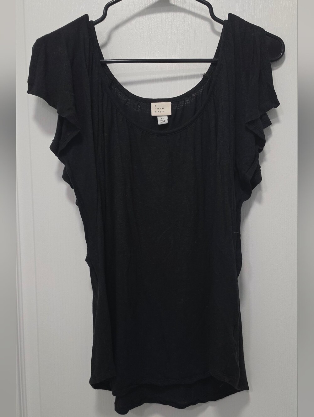 Black Ruffle Sleeve Scoop Neck Top